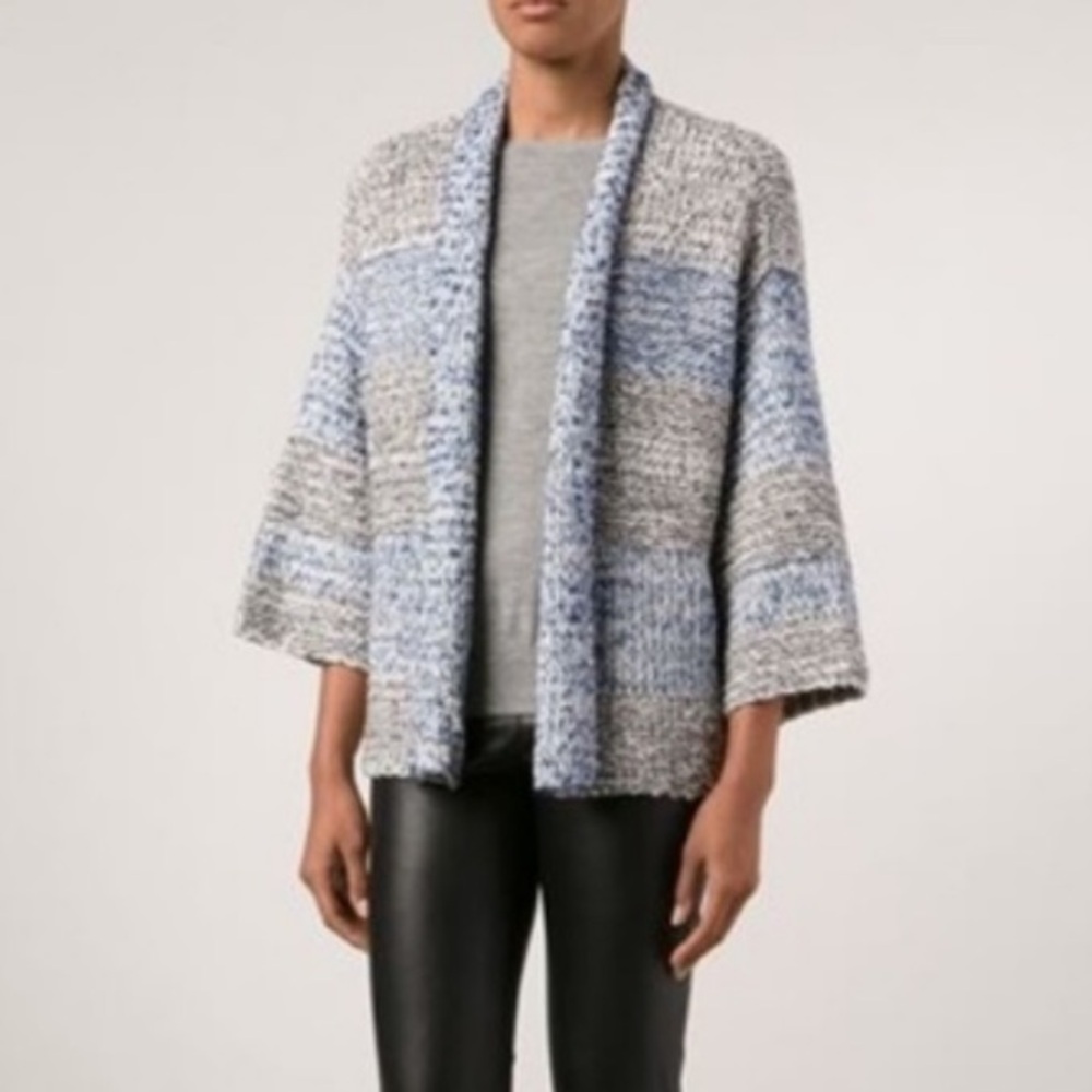 Vince Blue Gray Striped Oversized Cardigan Size XS/S Chunky Knit Fall Winter - Picture 4 of 15